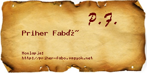 Priher Fabó névjegykártya
